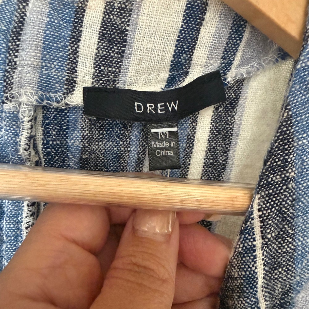 Drew Anthropologie Blue White Striped Linen Blend Button Back‎ Tank Top Medium - Picture 6 of 9